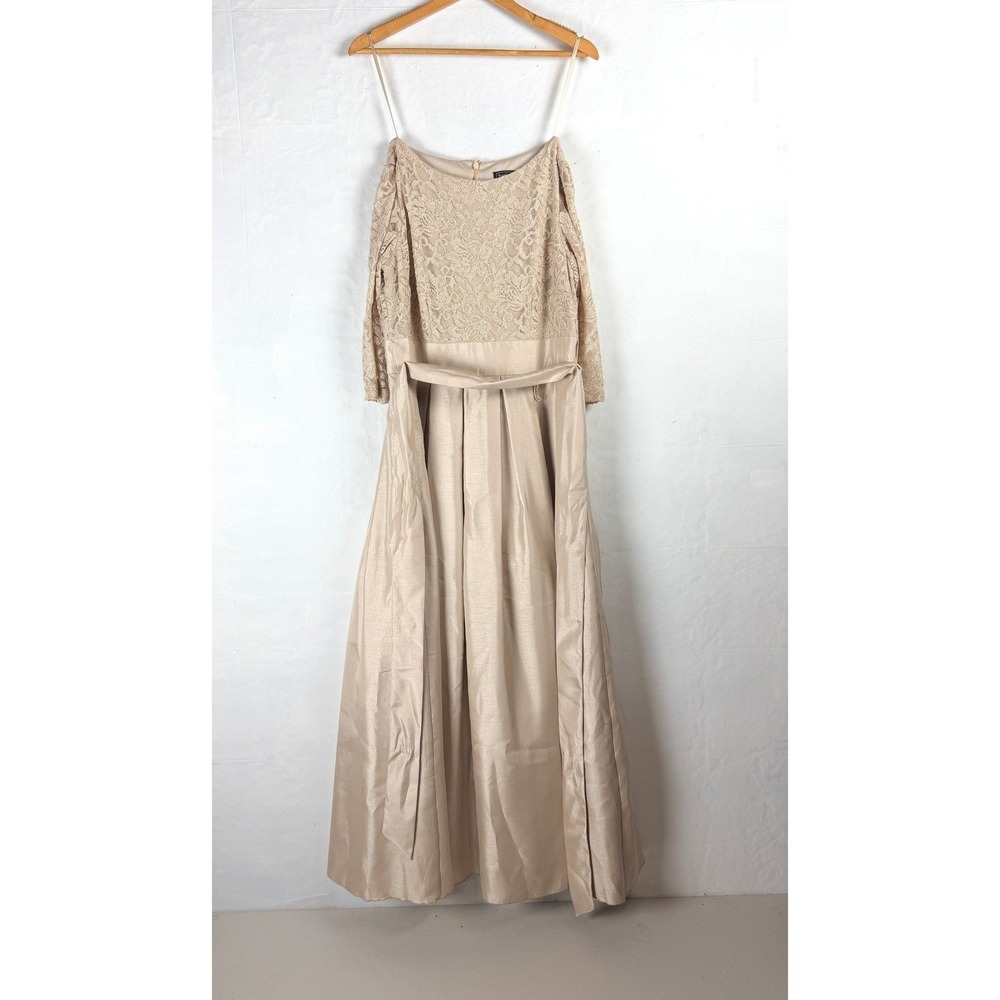 Jessica Howard Cream Lace Bodice Pleated Taffeta Formal Gown Dress Size 14